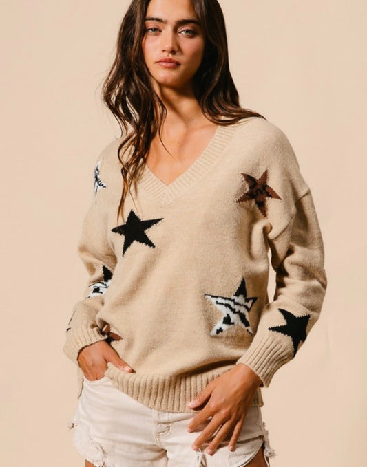 V Neck Star Sweater