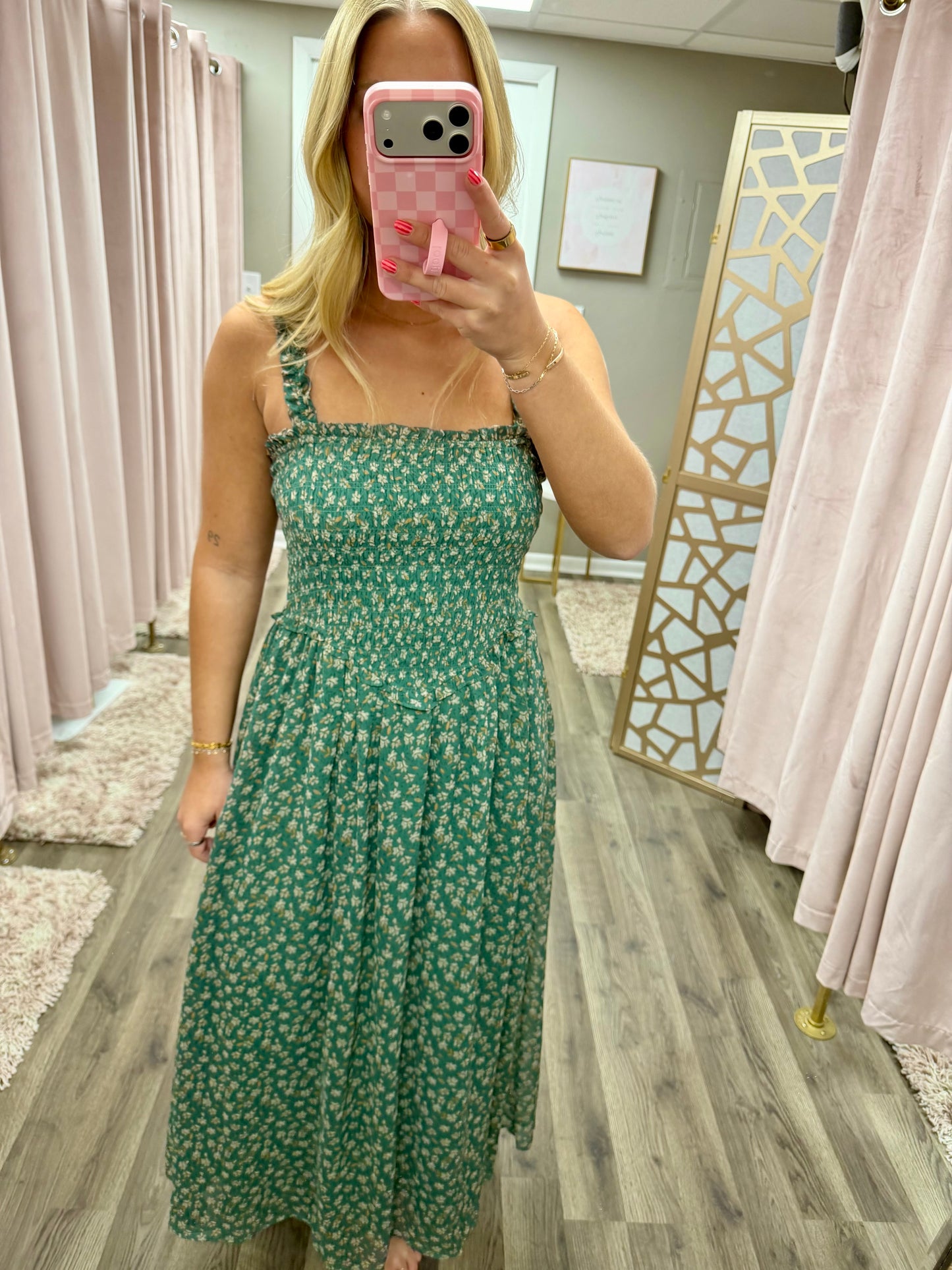 Floral Printed Smocked Midi Dress