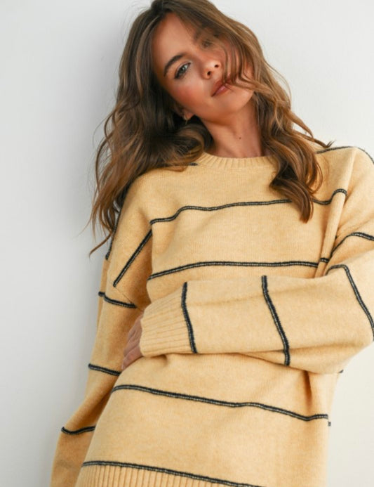 Stripe Pattern Drop Shoulder Sweater