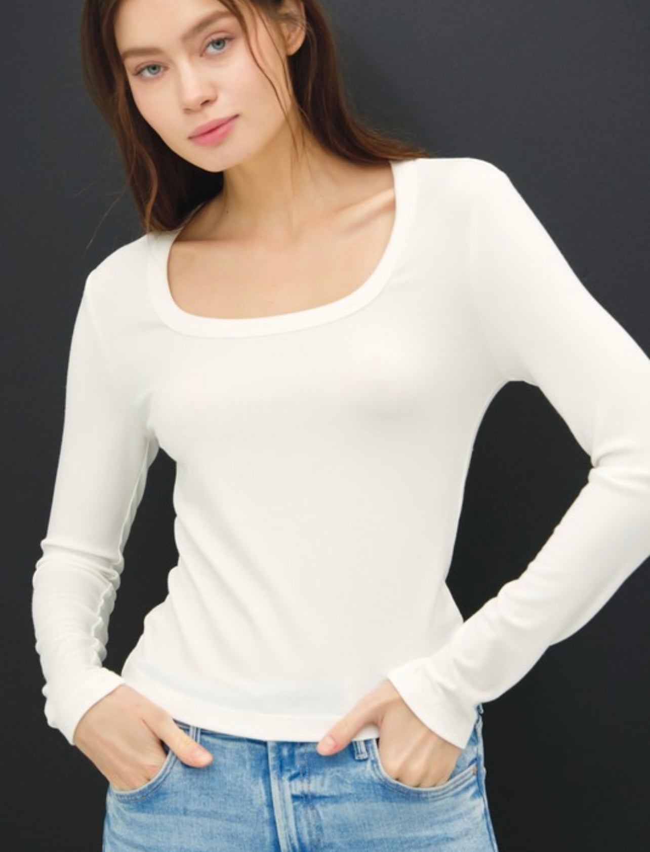 Basic Long Sleeve Scoop Neck Top