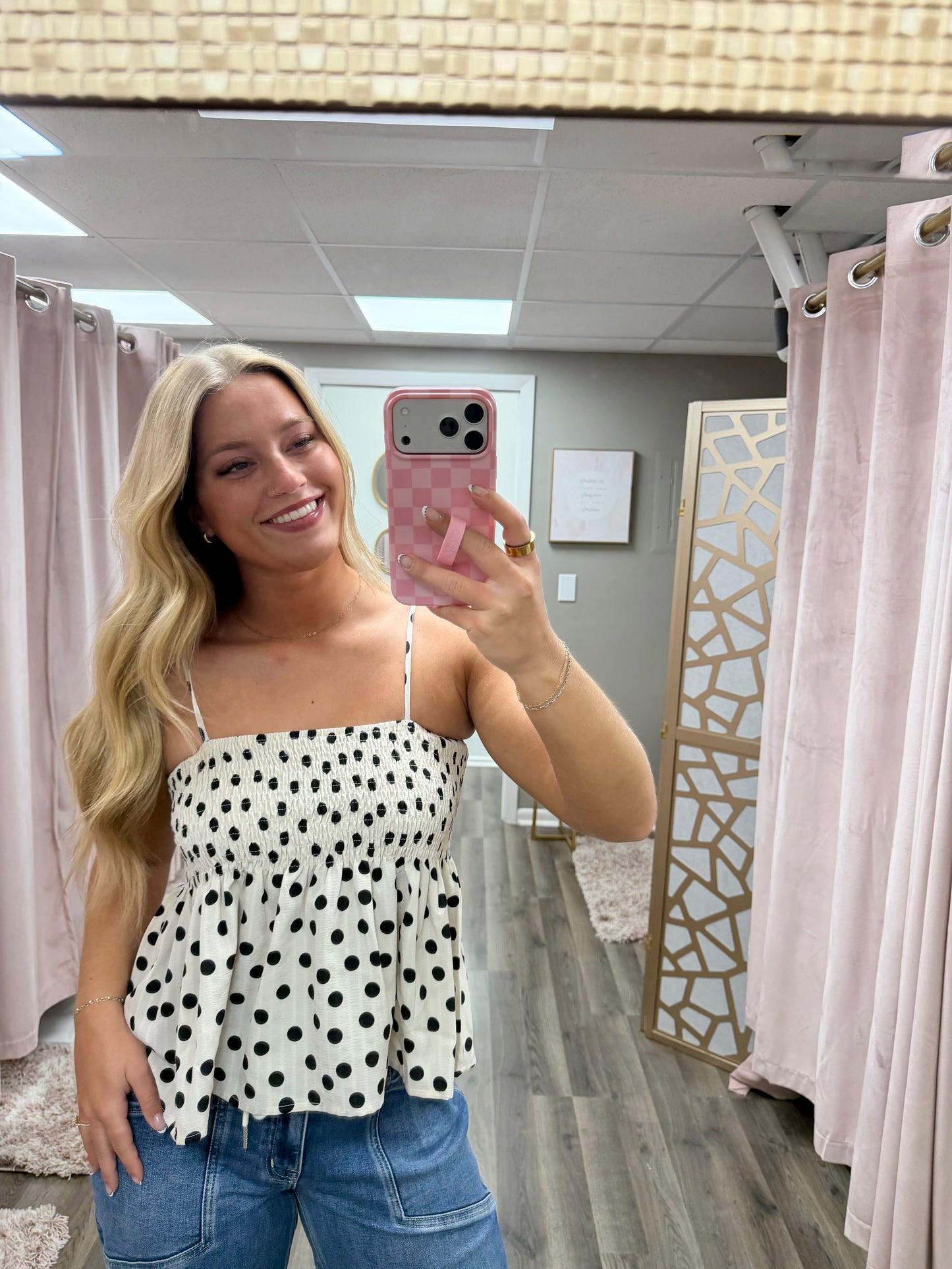 Polka Dot Smocked Tank Top