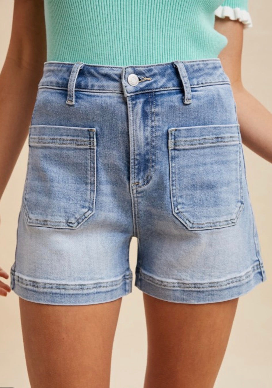 Stretch Denim Front Pocket Short