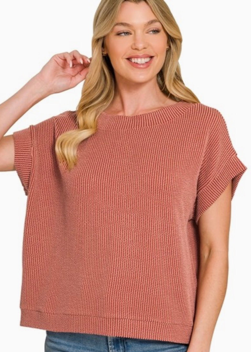 Raised Rib Cap Sleeve Tee