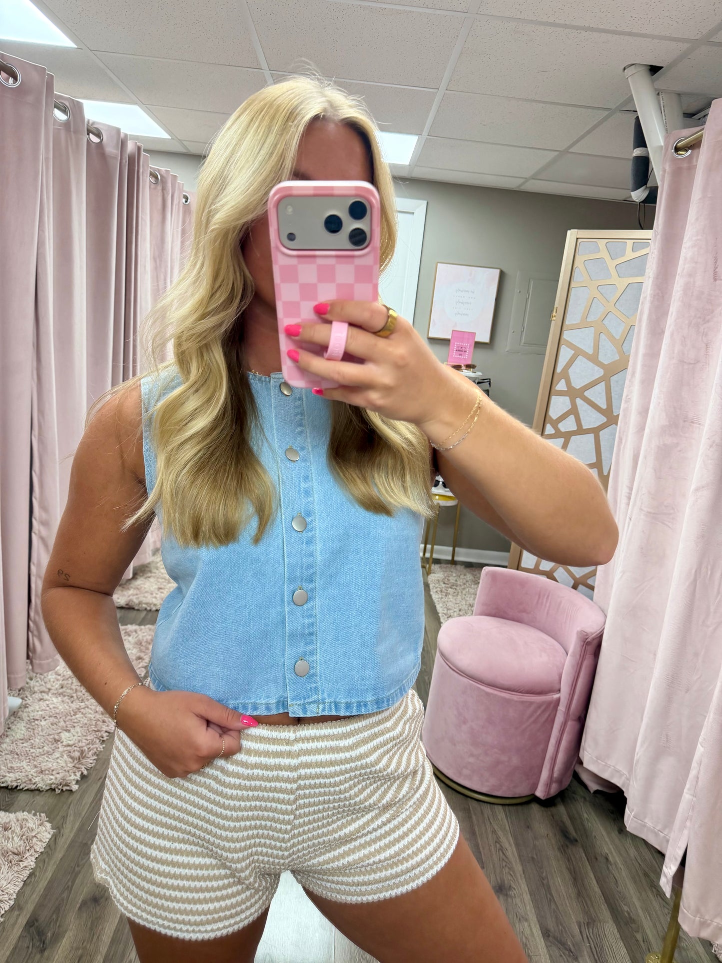 Button Front Denim Vest