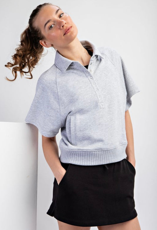 Terry Short Sleeve Collared Top