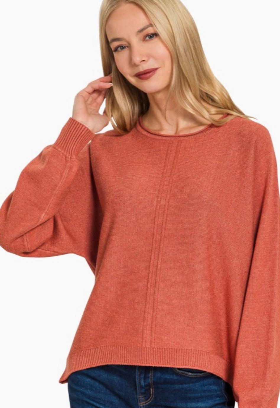 Front Seam Round Neck Sweater