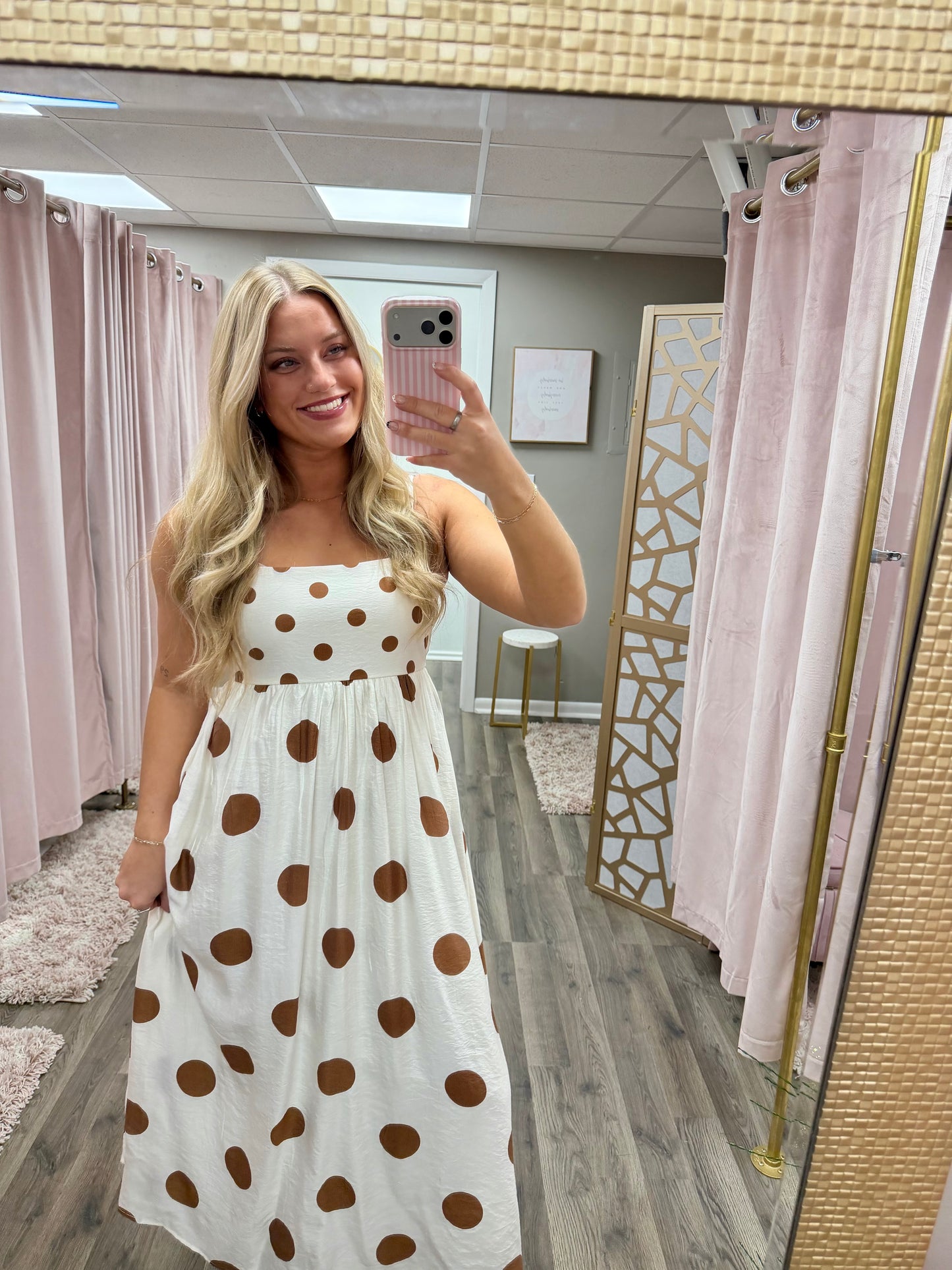 Polka Dot Spaghetti Strap Midi Dress
