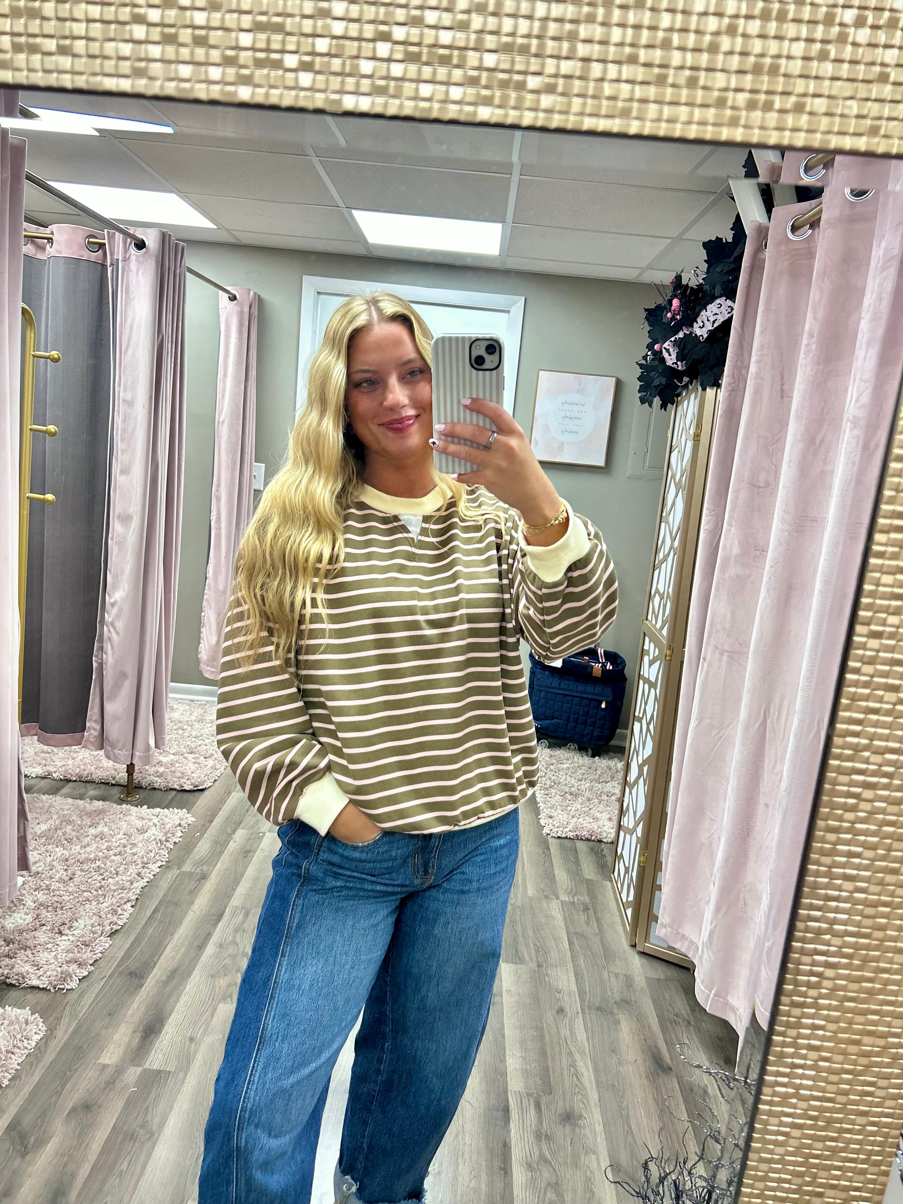 Stripe Terry Sweatshirt Top