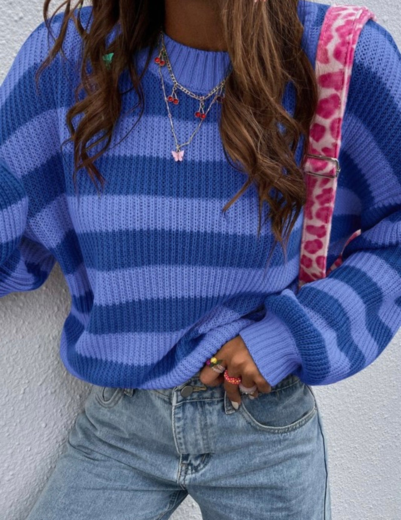 Striped Drop Shoulder Knit Sweater