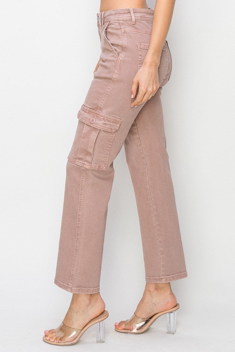 Risen Mauve Crop-Straight Cargo Pants