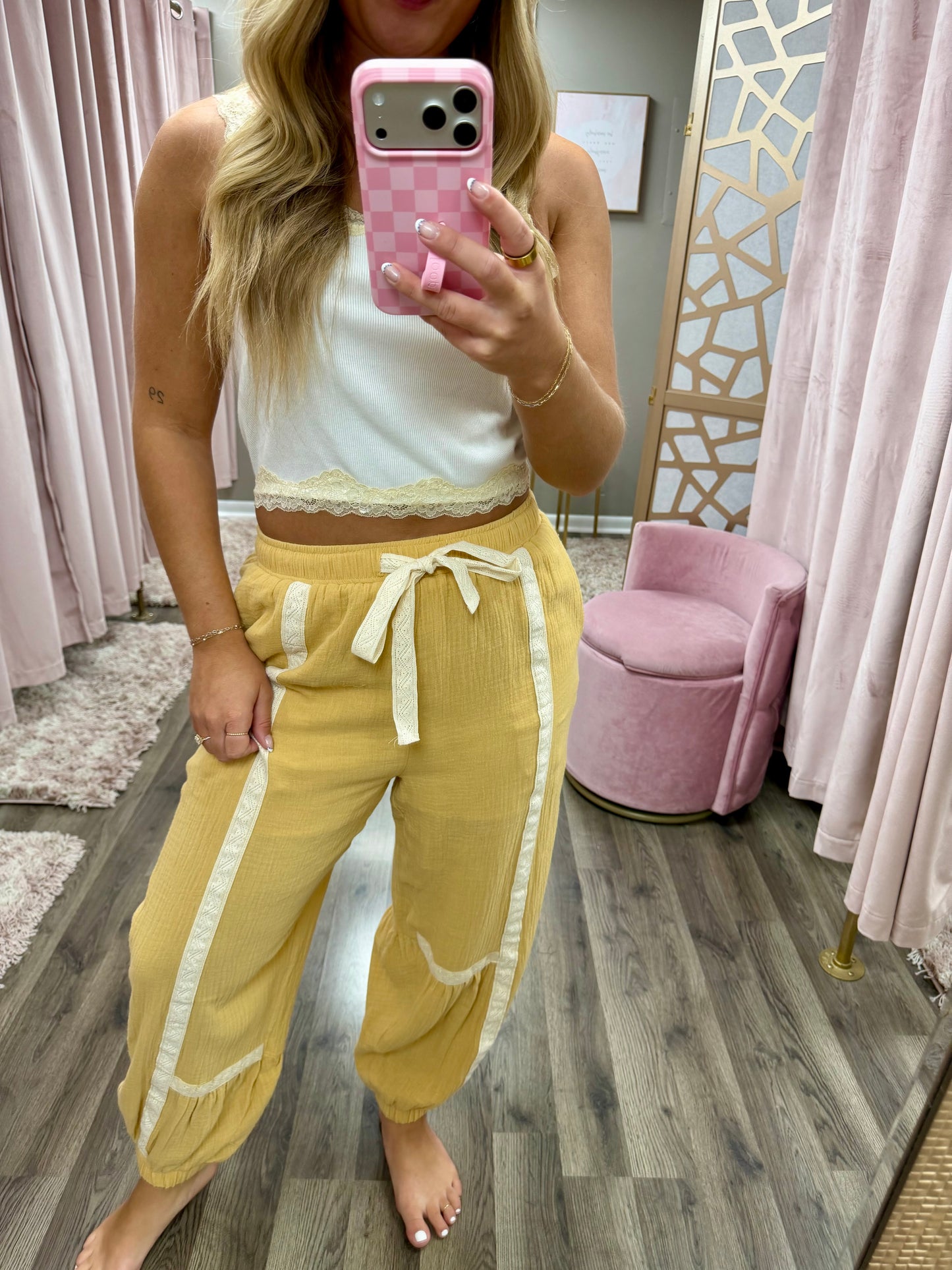 Lace Trimmed Balloon Pants