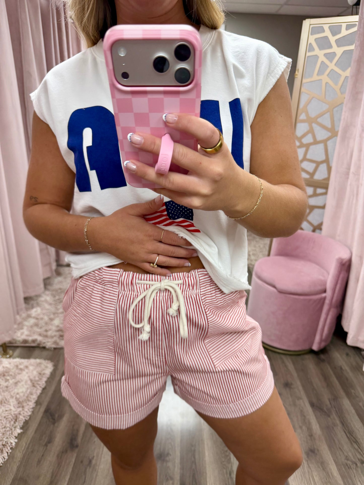 Stripe Cotton Twill Mini Shorts
