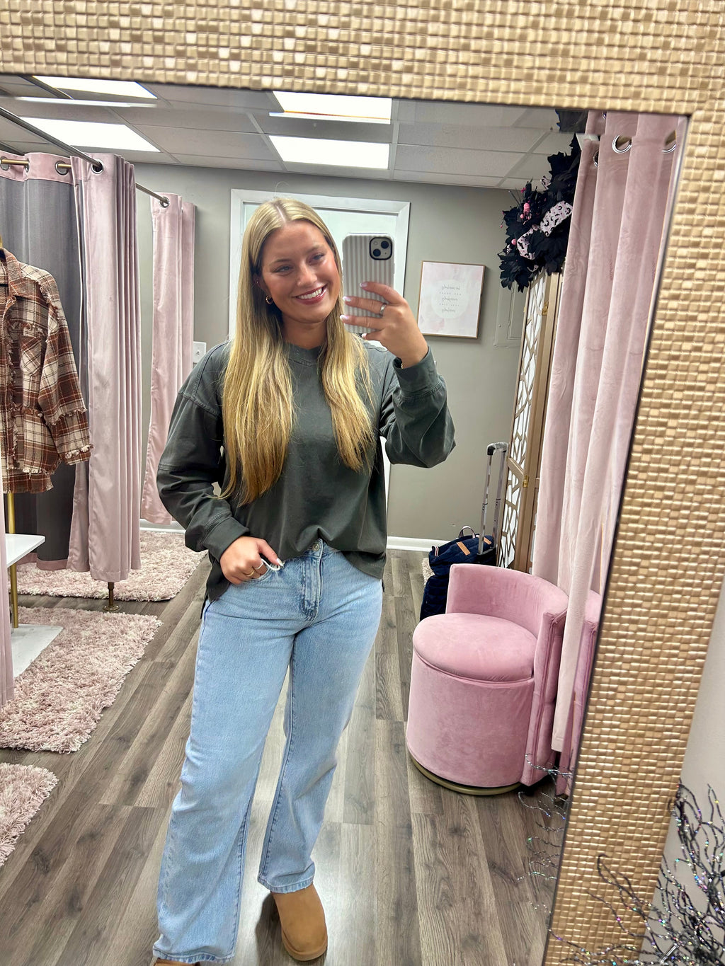 Bayeas Mid Rise Barrel Leg Jean