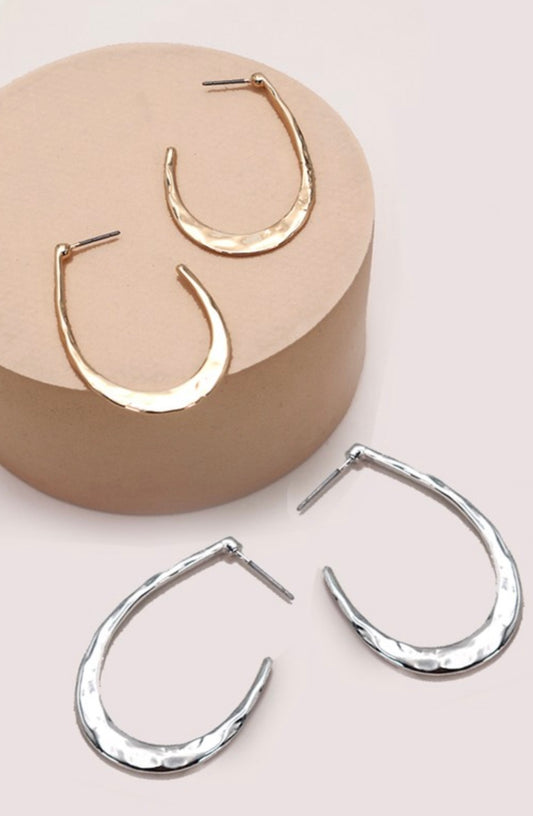 Hammered U Shape Hoop Earrings