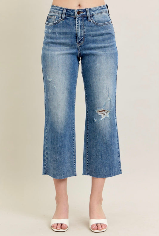 Judy Blue Raw Cut Hem Crop Wide Jean