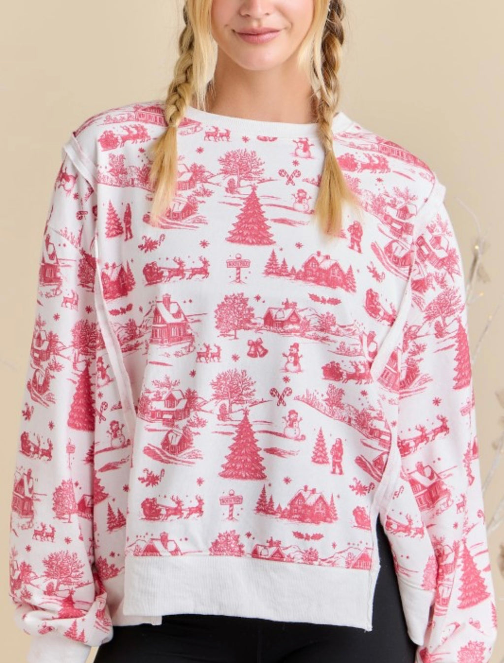 Holiday Printed Oversized Top