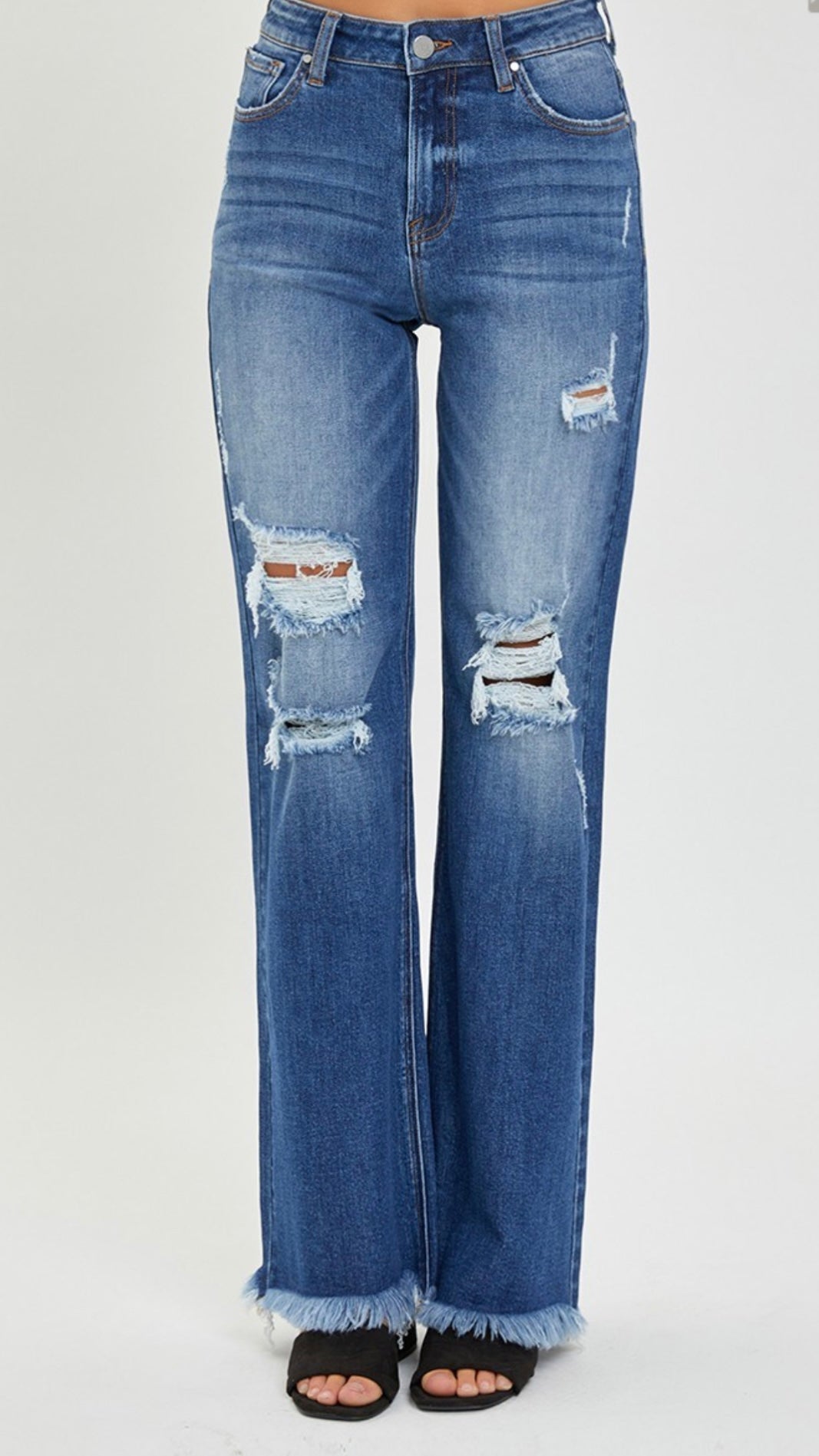 Risen High Rise Distressed Knee Jean