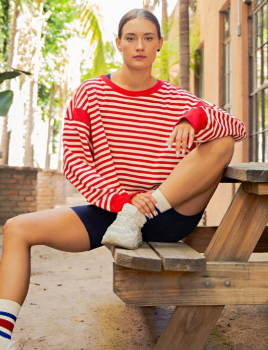 Striped Open Back Long Sleeve