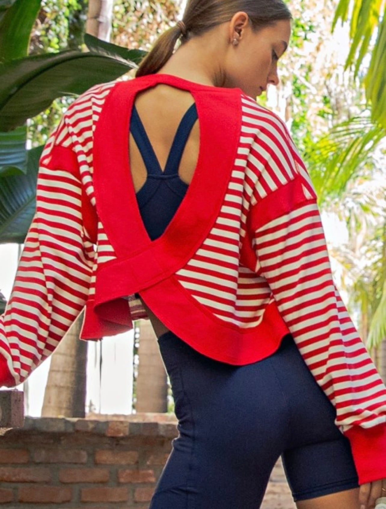 Striped Open Back Long Sleeve