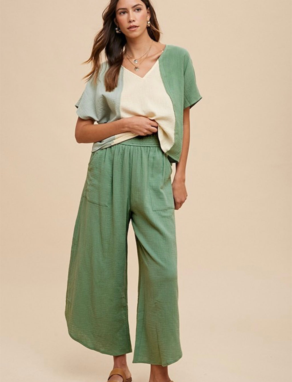 Cotton Gauze Wide Leg Pants