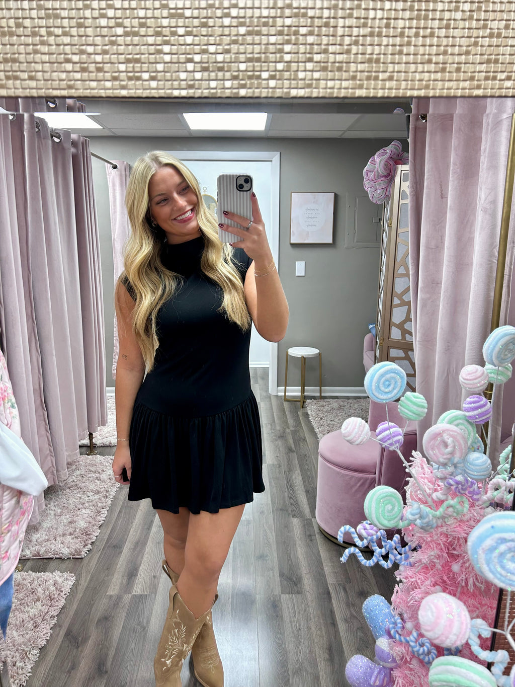 Mock Neck Mini Flare Dress