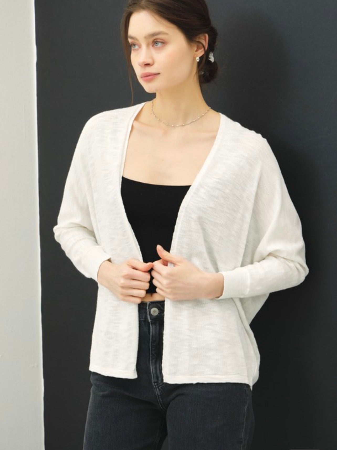 Dolman Sleeve Slub Cardigan