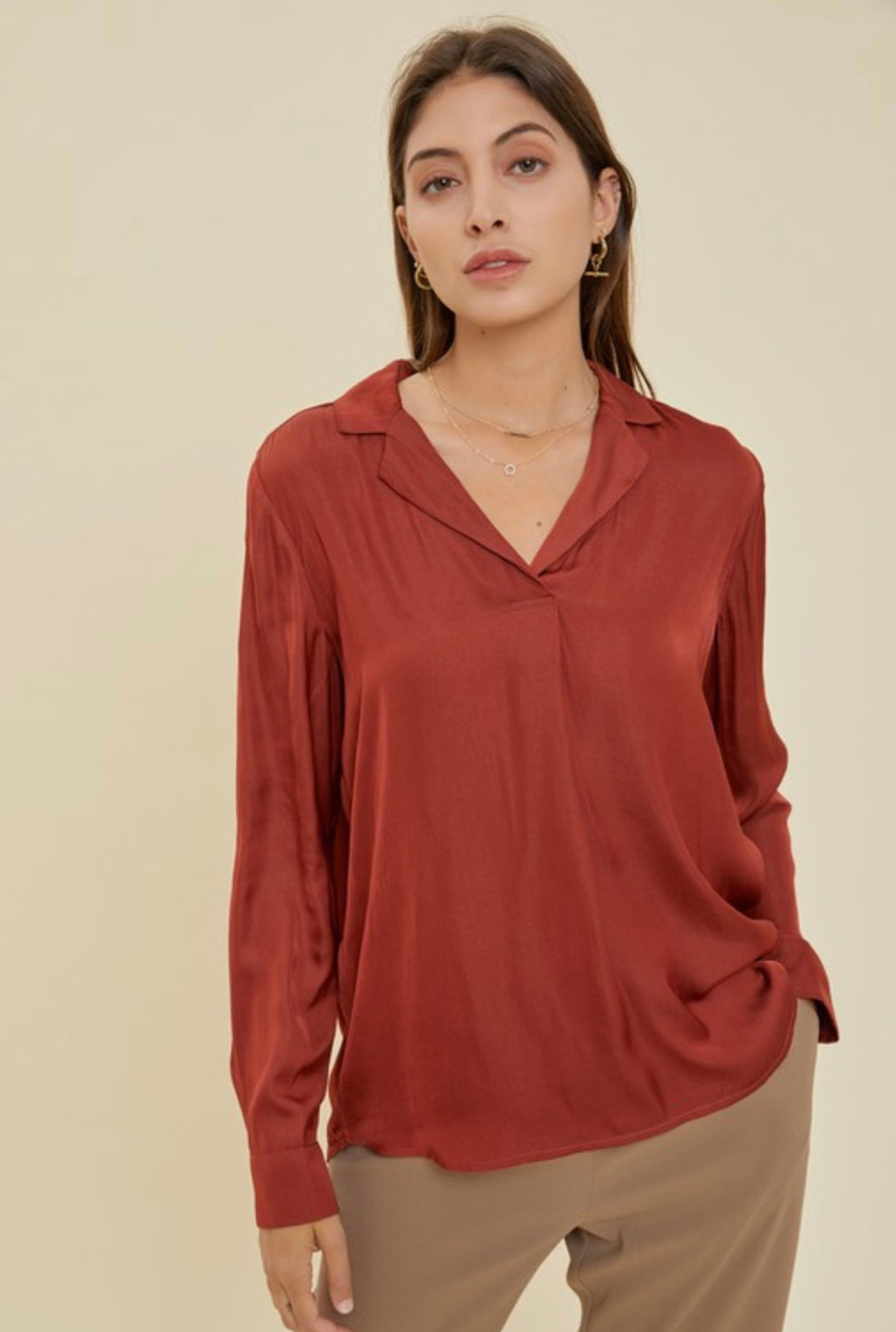 Long Sleeve Satin Blouse