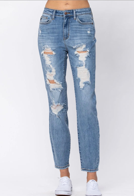 Judy Blue Hi Rise Distressed Boyfriend Jean