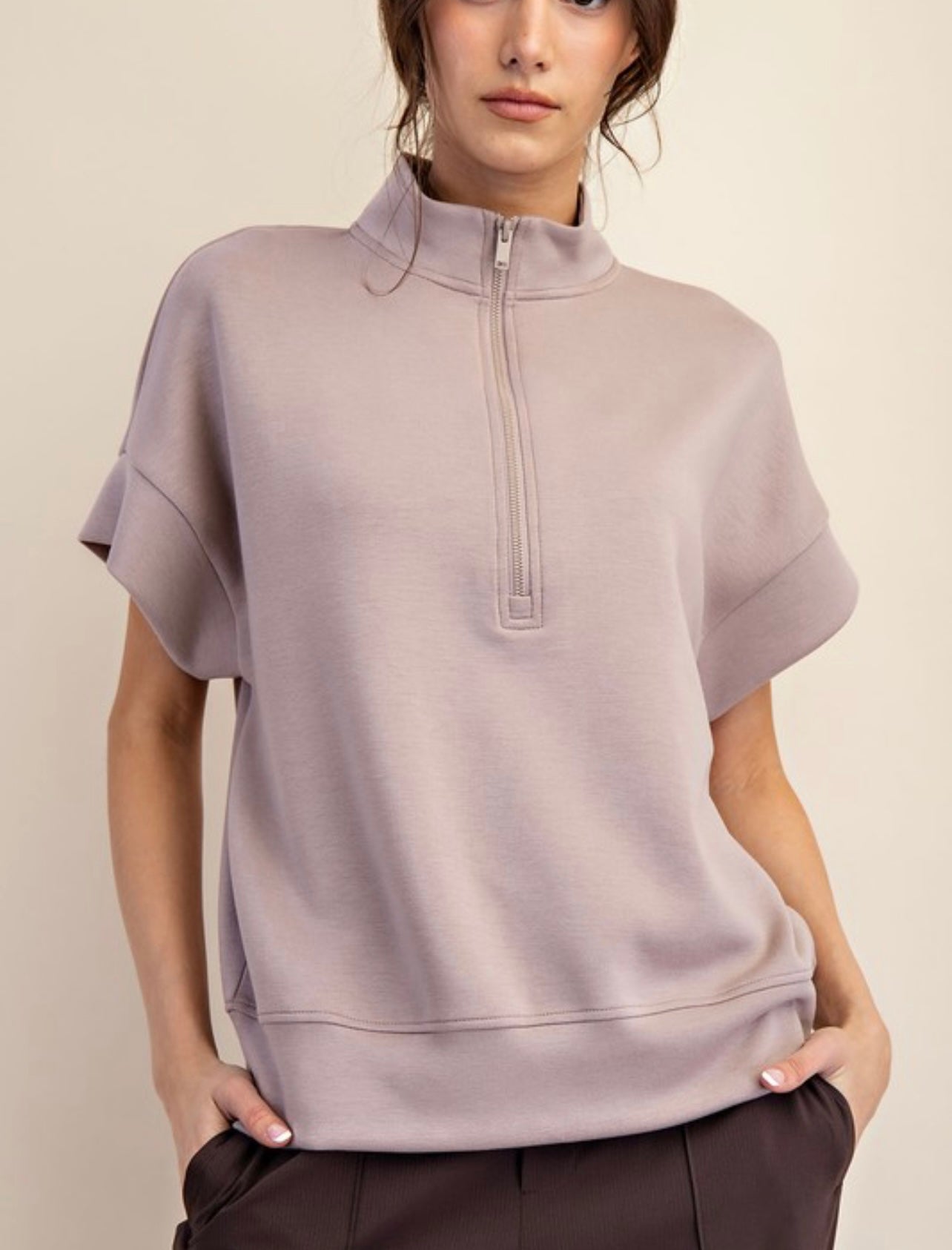 Scuba Quarter Zip Short Sleeve Top