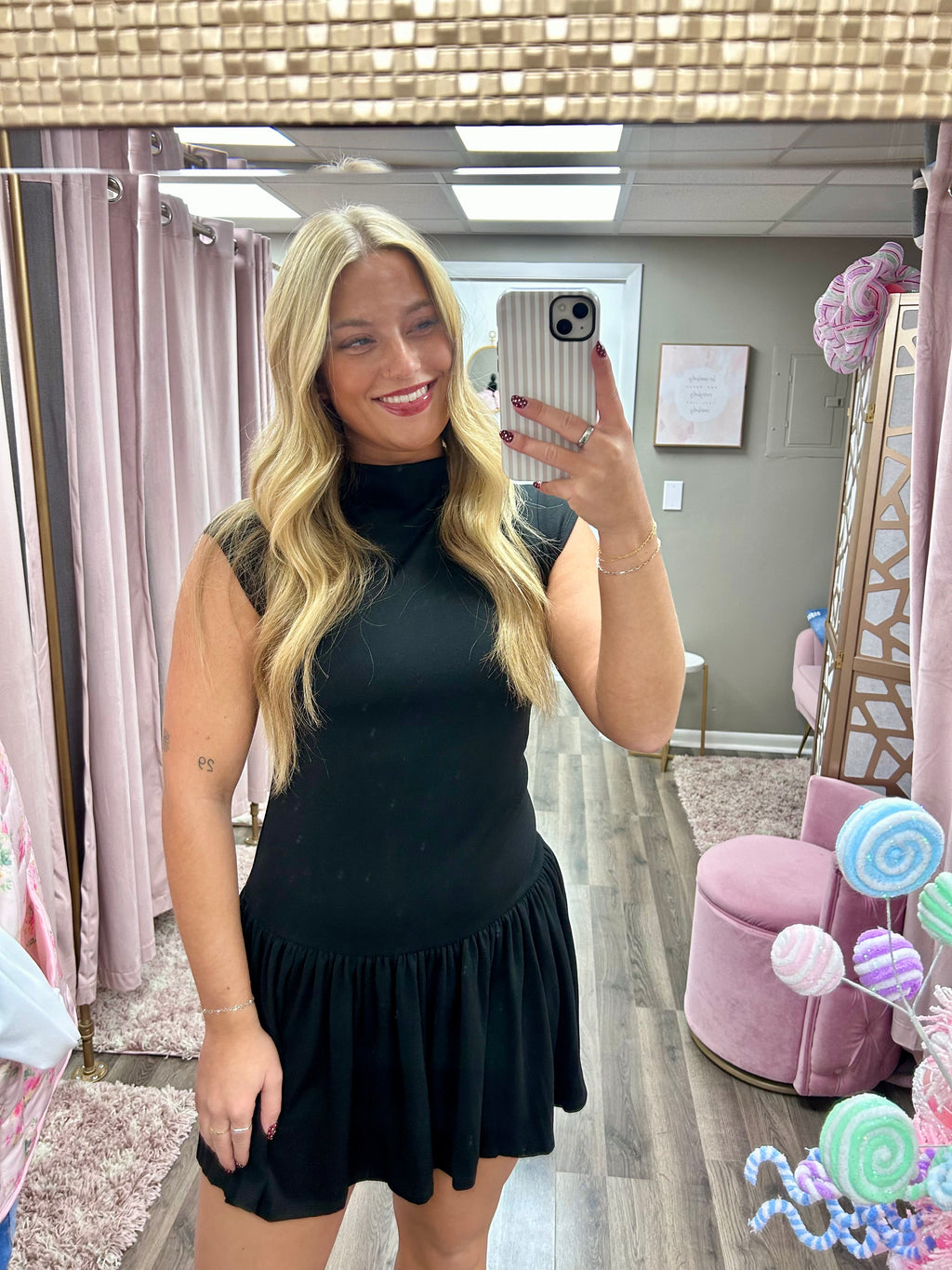 Mock Neck Mini Flare Dress