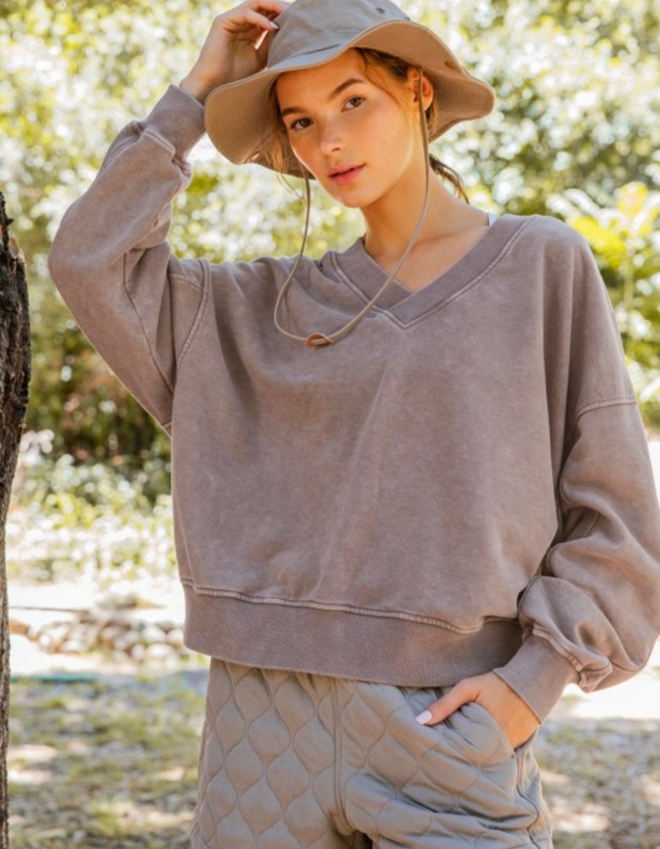 French Terry V Neck Crew