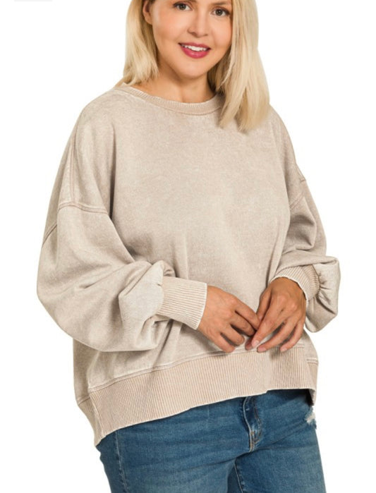 Acid Wash Fleece Oversized Crewneck