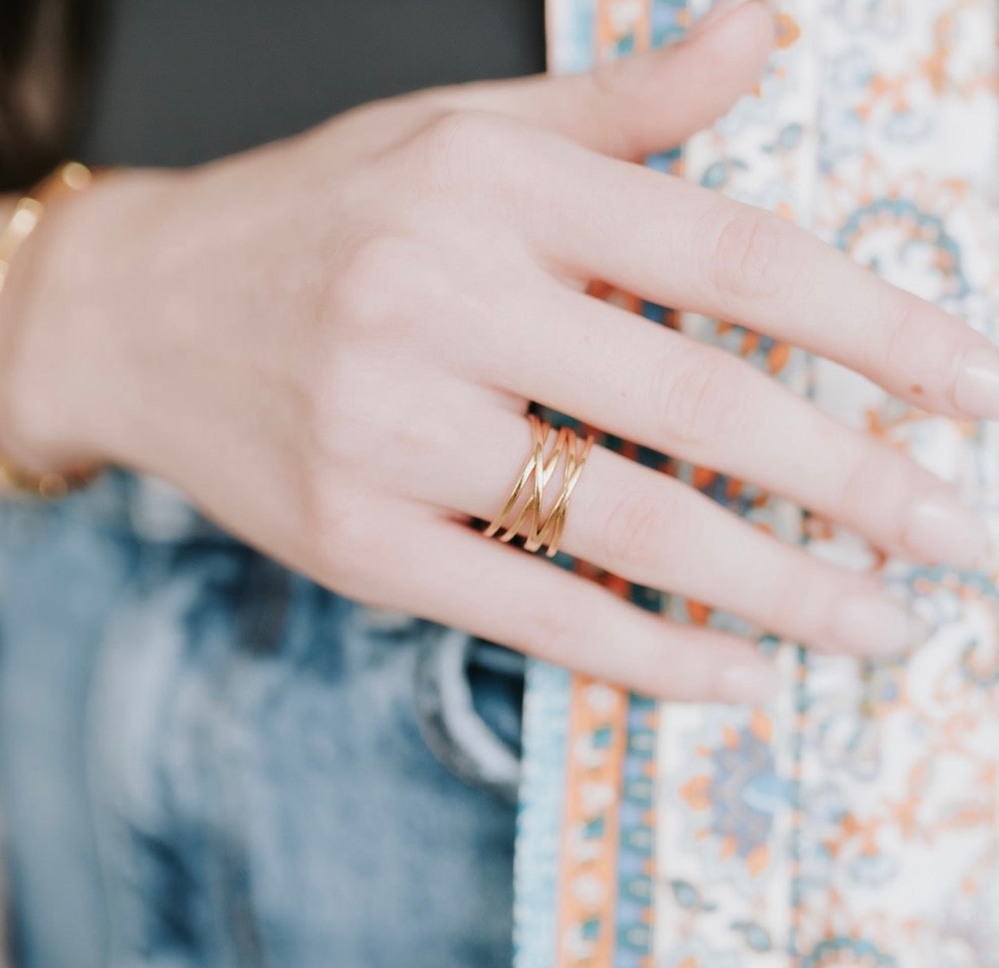 PS Layered Lines Gold Ring