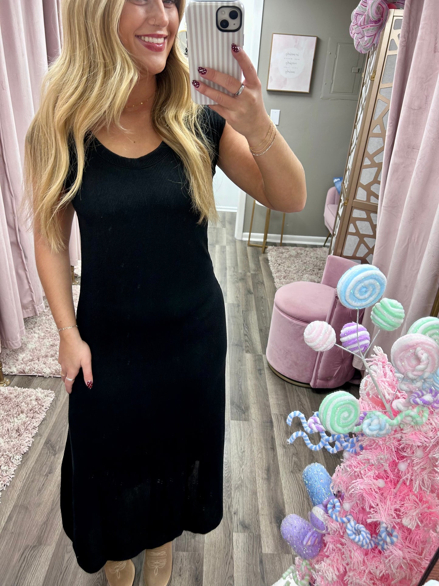 Ribbed Cap Sleeve Dress