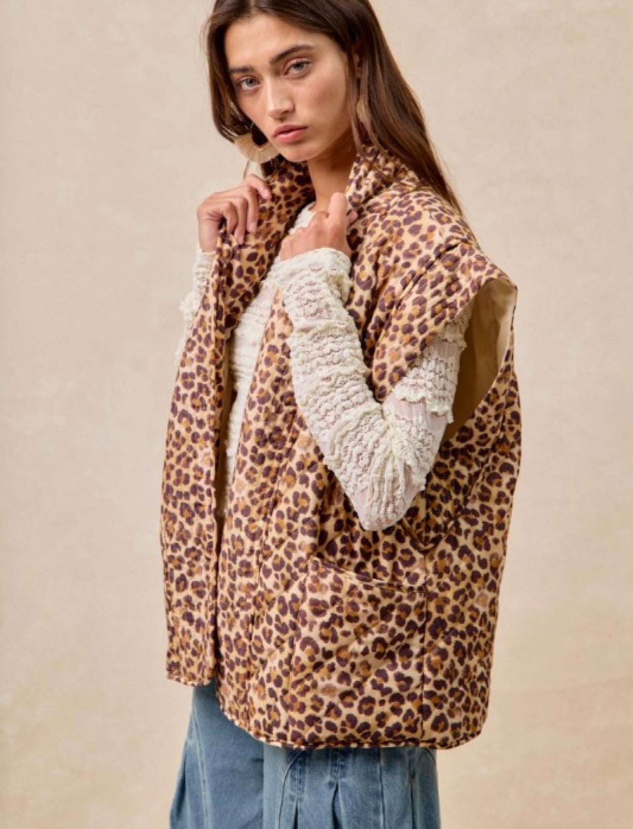 Leopard Printed Quilted Vest