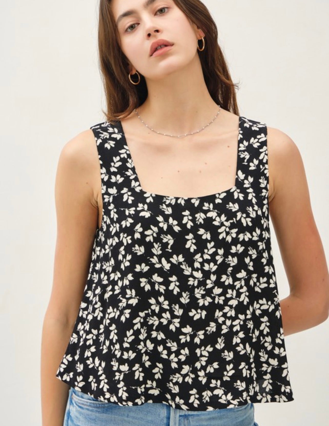 Printed Square Neck Flowy Tank
