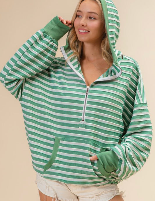 Stripe Textured Edge Hoodie