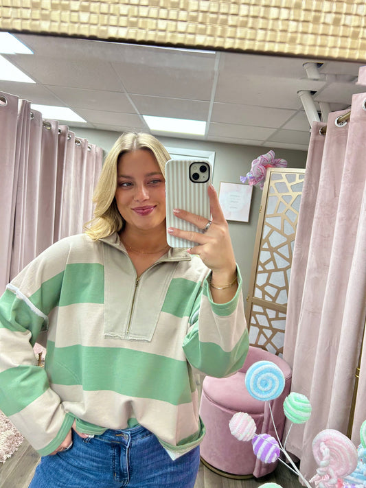 Stripe Top With Front Zip