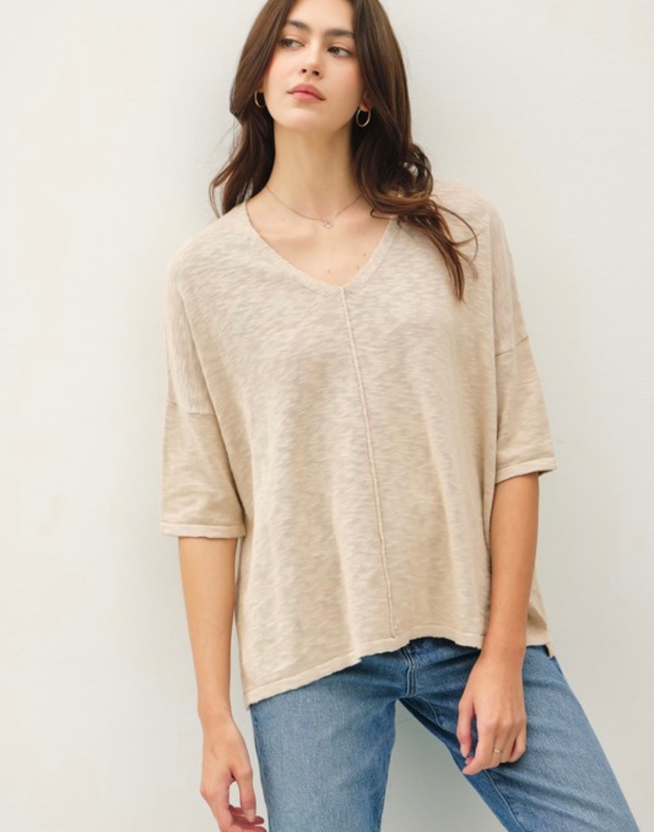 Drop Shoulder Slub Knit Tee