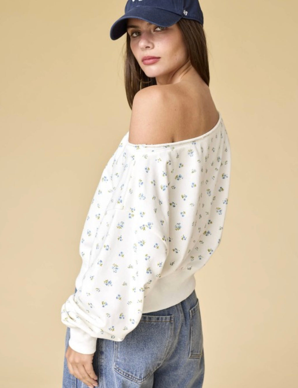 Floral Off Shoulder Cropped Sweatshirt