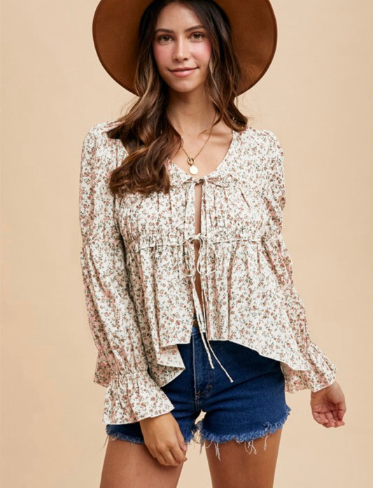 Ditsy Front Tie Blouse