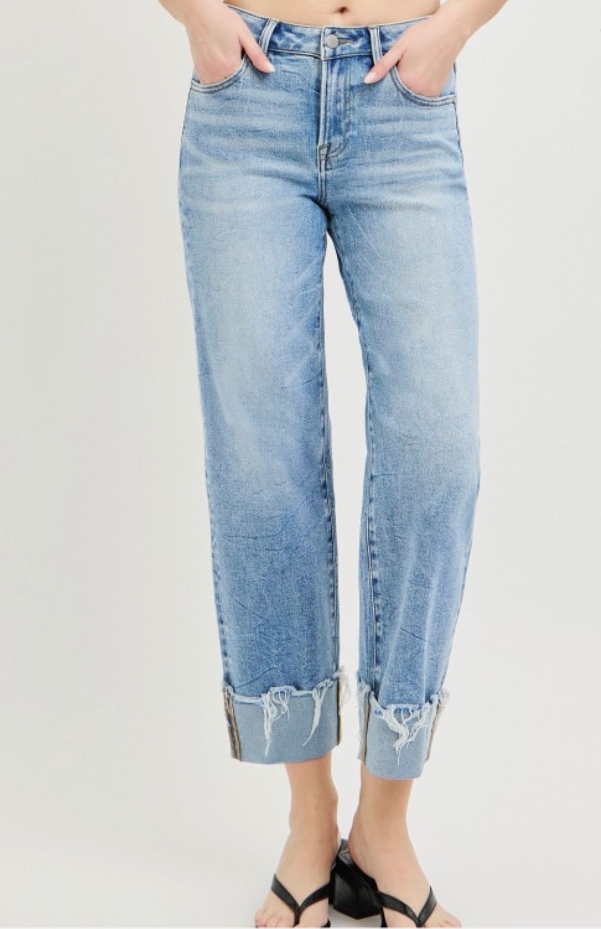 Risen High Rise Crop Boyfriend Cuffed Jean