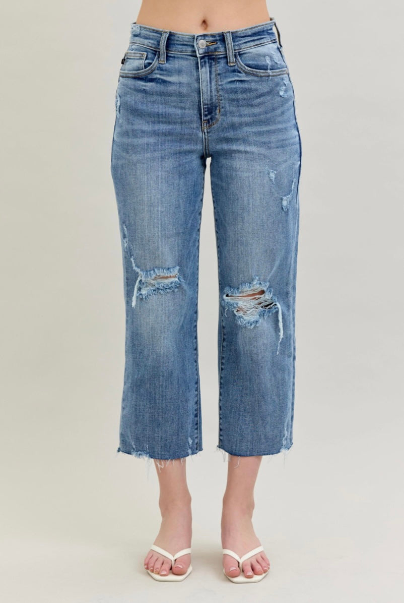 Judy Blue Wide Leg Destroy Crop Jean