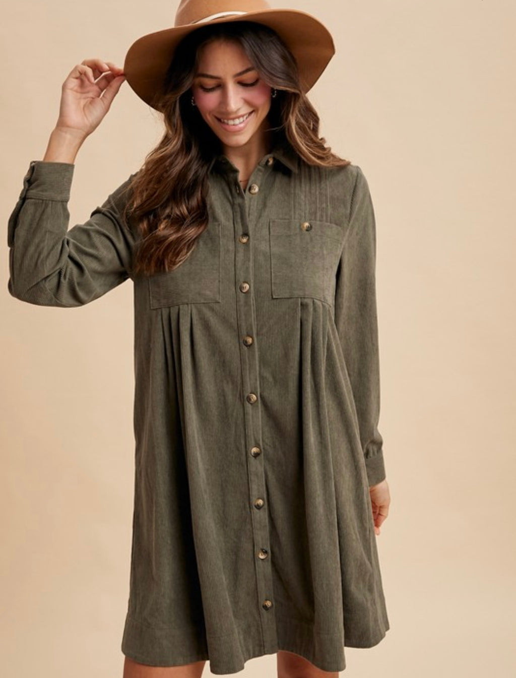 Corduroy Pintuck Mini Dress