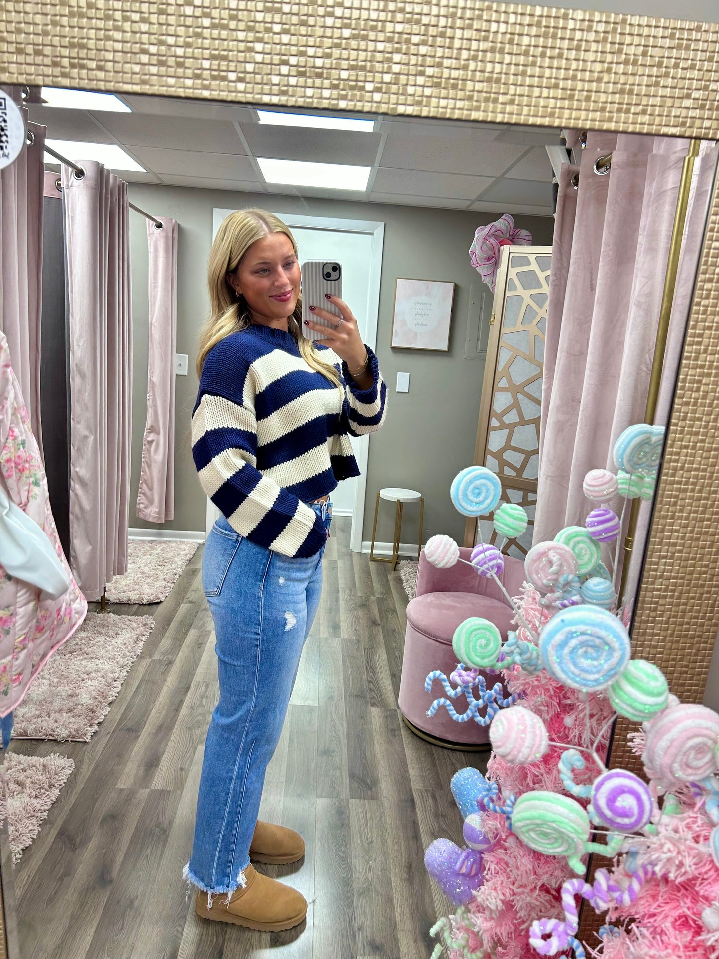 Risen High Rise Distressed Hem Straight Jean