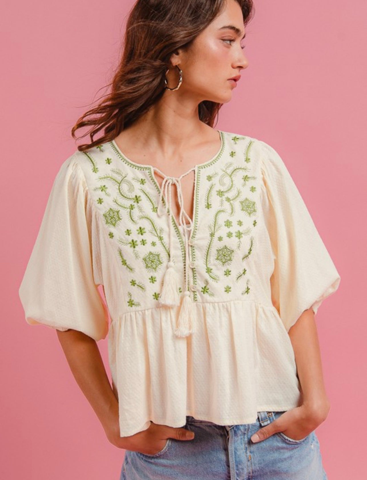 Texture Printed Peplum Top