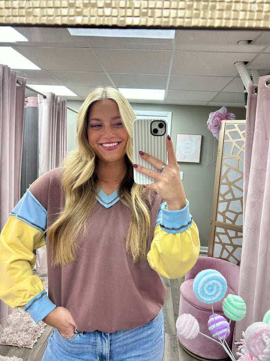 Mineral Wash Color Block Top