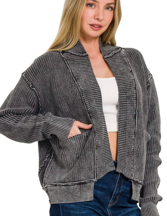 Washed Drop Shoulder Cardigan