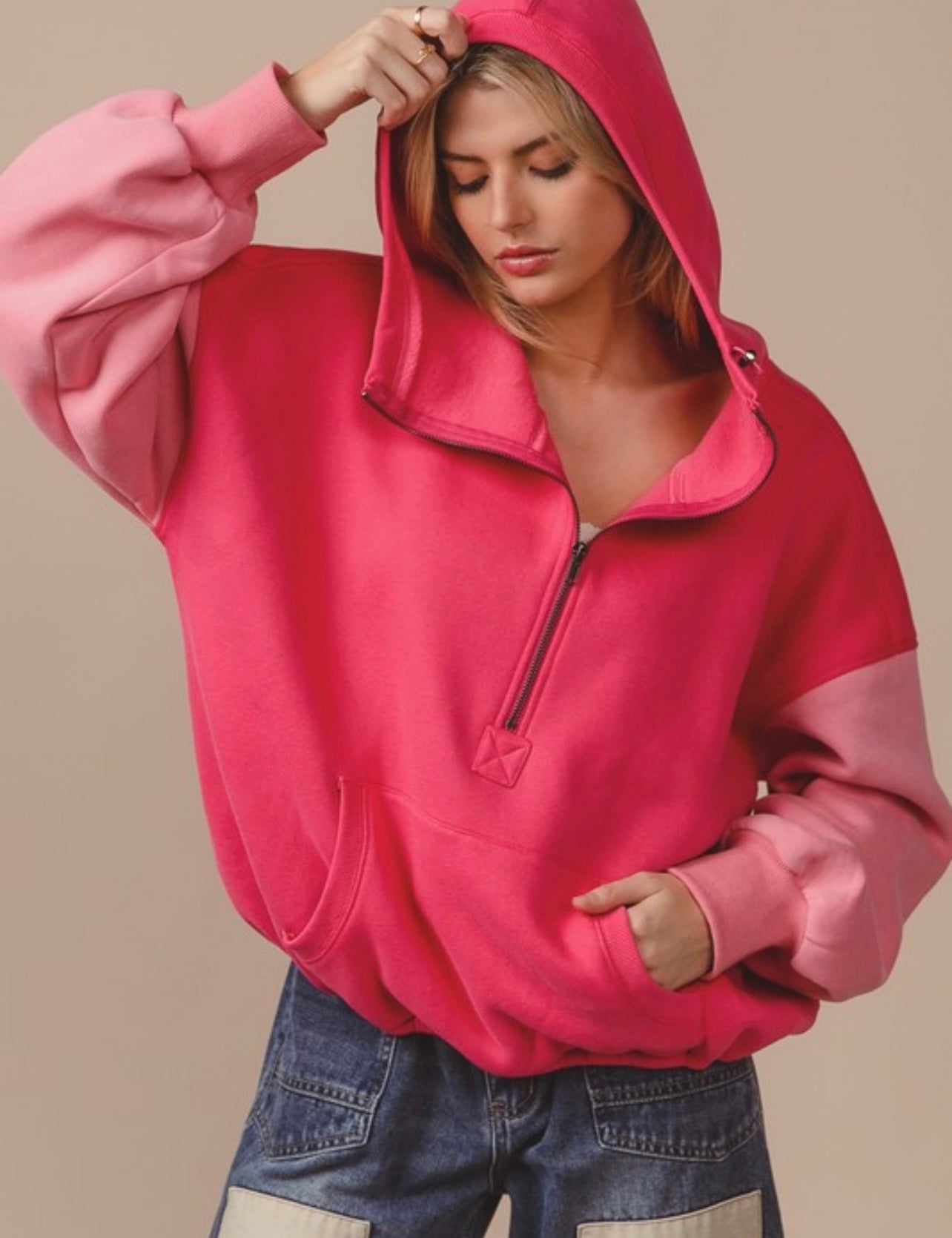 Color Block Fleece Hoodie