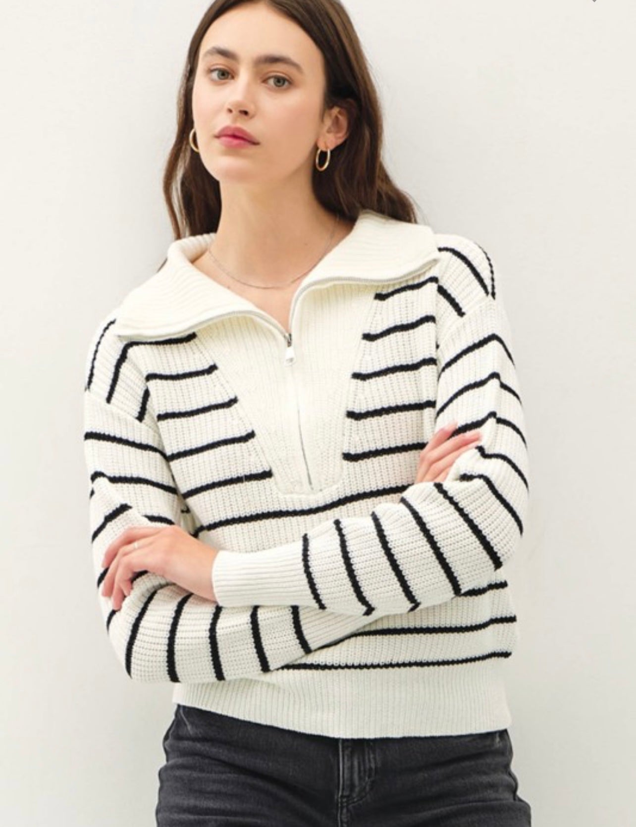 Soft Collar Stripe Sweater